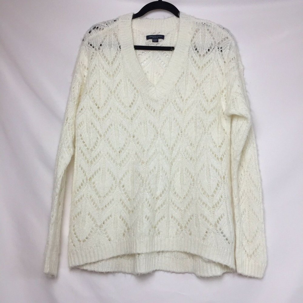 American Eagle Sweater XS Cream Open Weave Knit